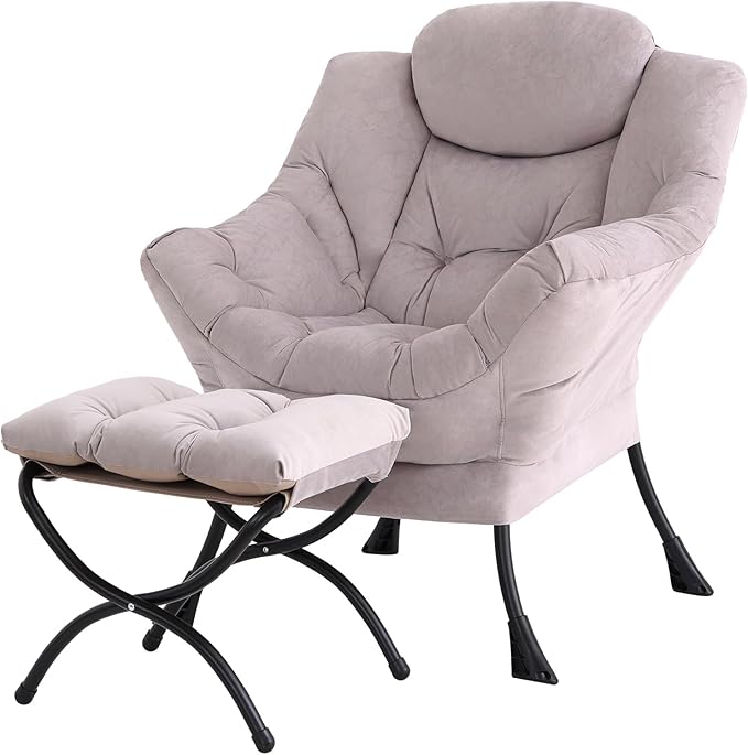 Tiita Modern Lazy Chair with Ottoman, Large Accent Armchair, Leisure Sofa Armchair with Footrest for Bedroom, Living Room, and Dorm Rooms