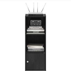 Furinno LUDER Book Shelf, 3-Tier Modern Bookshelf, Bookcase with 1 Door Storage Cabinet, 9.3 x 12 x 31.5, for Living Room, Bedroom, Home Office, Blackwood