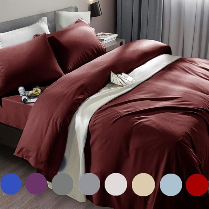 SONORO KATE Bed Sheet Set Super Soft Microfiber 1800 Thread Count Luxury Egyptian Sheets Fit 18-24 Inch Deep Pocket Mattress Wrinkle-6 Piece (Burgundy, Queen)