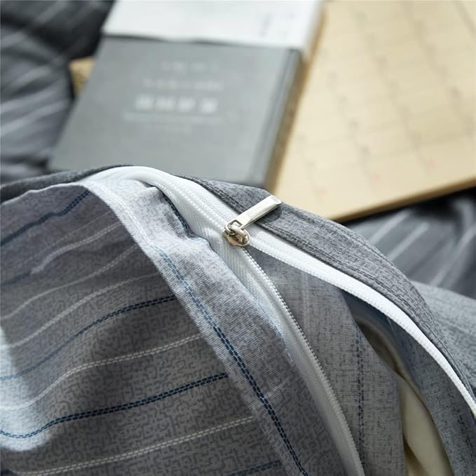VM VOUGEMARKET Grey Stripes Duvet Cover King Modern Men Bedding Set with 2 Pillow Shams -100% Cotton Reversible Luxury Boys Comforter Cover with Zipper Closure 104X90 Inch