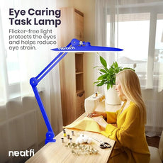 Neatfi XL 2,200 Lumens LED Task Lamp, 24W Super Bright Desk Lamp, 117 Pcs SMD LED, 4 Level Brightness, Dimmable, Task Light for Home, Office, Workbench (Non-CCT, Sapphire Blue)