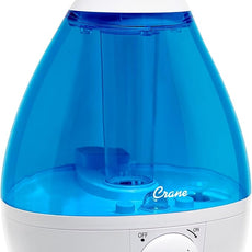 Crane Ultrasonic Cool Mist Teardrop Humidifier for Baby Nursery, Bedroom, Office, Large Room, Adjustable Humidity, Auto Shut-Off, Easy Clean Blue & White 1 Gallon