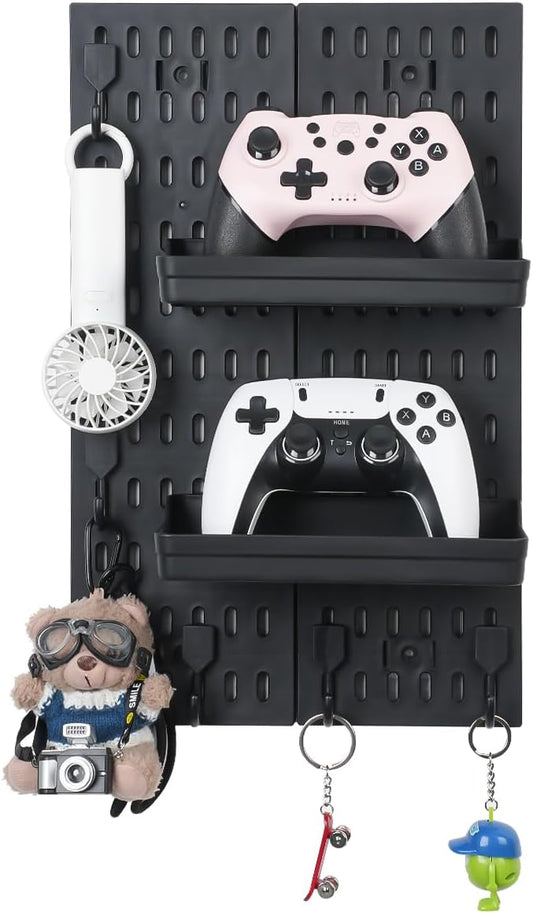 Pegboard Wall Organizer - Modular System for Gaming Setup, Office & Kitchen Storage Solutions Create A Perfectly Structured Space(Black,16″×12″)
