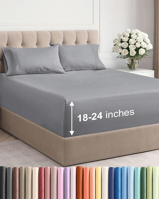Extra Deep Pocket King Sheets - 4 Piece Breathable & Cooling Bed Sheets - Hotel Luxury Bed Sheet Set - Soft, Wrinkle Free & Comfy - Easily Fits Extra Deep Mattresses - Deep Pocket Steel Blue Sheets