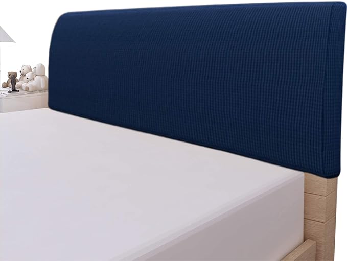 Easy-Going Stretch Bed Headboard Cover,Small Square Jacquard Headboard Slipcover, Dustproof Bed Head Cover for Bedroom (King,Navy)