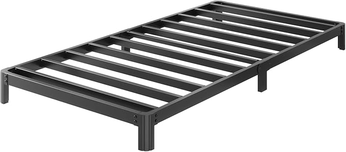 6 Inch Low Twin Bed Frames No Box Spring Needed, Heavy Duty Metal Twin Size Platform Bed Frame with Rounded Corner Legs, Easy Assembly, Noise Free, Black