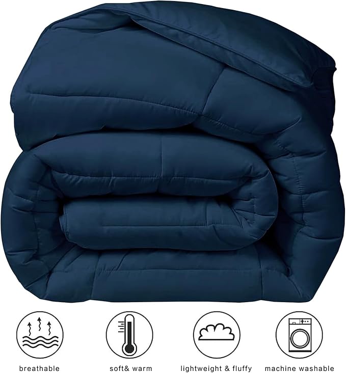COHOME Quilted California King Comforter - All-Season Down Alternative Duvet Insert - Luxury Hotel Winter Warm Navy Blue Comforter with Anti-Clump Tech & 8 Tabs - Reversible （96"x104"）