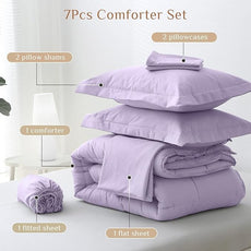 JOLLYVOGUE King Comforter Set, Ultra-Soft Bed in a Bag King Size 7 Pieces, Oeko-TEX Certified Bedding Set with Down Alternative Comforter, Sheets, Pillowcases & Shams, Lavender
