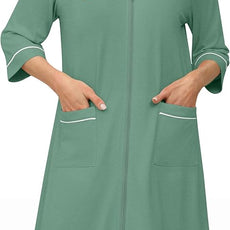 Ekouaer Zipper Robes for Women 3/4 Sleeve Housecoats Knee Length Bathrobe Lightweight Nightgown with Pockets S-3XL