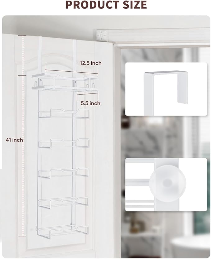 Hanging Towel Racks for Bathroom No Drill - Over The Door 6-Tier Bath Towel Storage Organizer for Small Bathrooms - Back Door Large Tiered Towel Holder Hanger for Rolled Towels RV Camper White