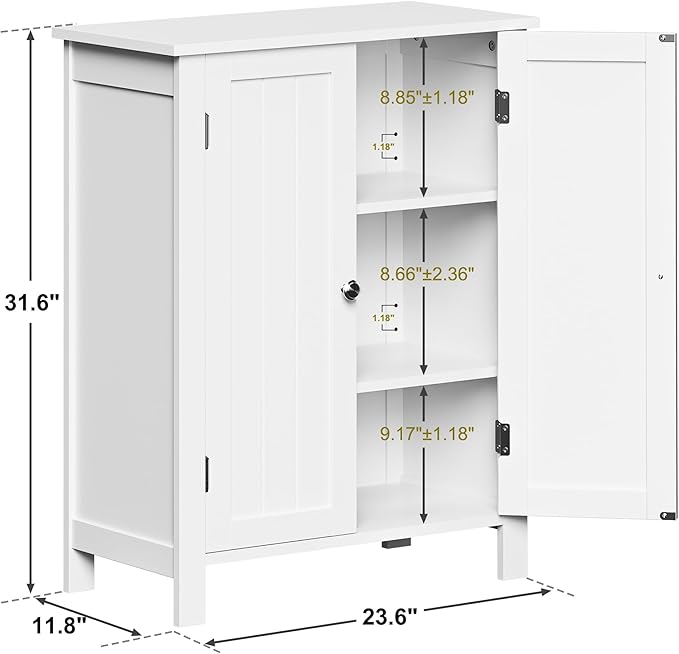 SUPER DEAL Modern Bathroom Floor Storage Cabinet with Adjustable Shelf and Double Door Rust Proof, Living Room Modern Home Furniture Storage Organizer Cabinet