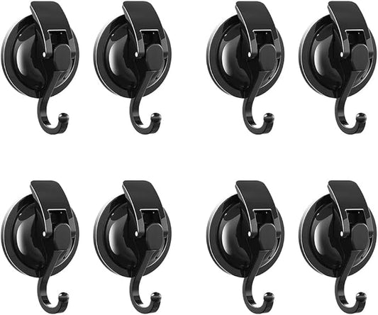 Heavy Duty Vacuum Suction Cup Hooks, Matte Black Plated Polished Super Suction for Kitchen Bathroom, 8 Pack