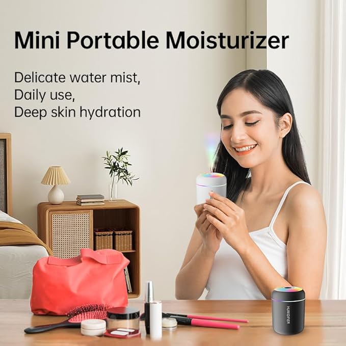 180ml Portable Small Humidifier with Colorful LED Night Light, USB Personal Desktop Humidifier for Car Home Office Travel, Auto Shut-Off, 2 Mist Modes, Super Quiet