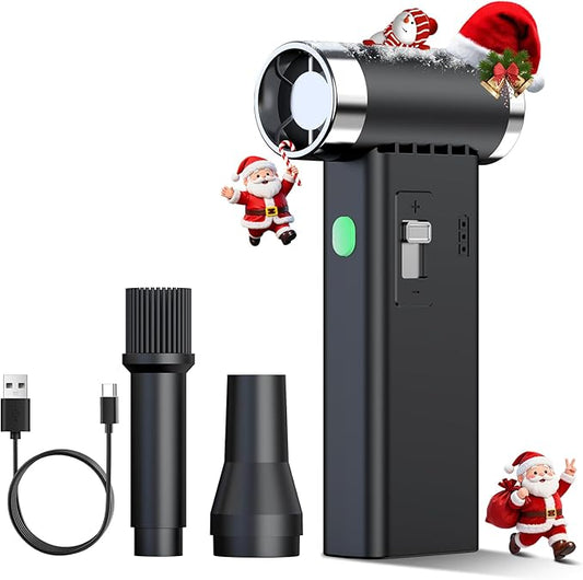 Mini Ultra-Slim Electric Compressed Air Duster, 150,000RPM Brushless Motor, Powerful Airflow for Keyboard/PC/Car, USB-C Rechargeable