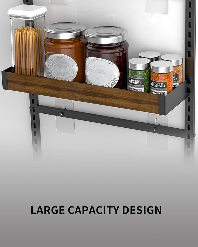 Moforoco Wood 9-Tier Over The Door Pantry Organizer, Wooden Pantry Organization and Storage, Black Hanging Basket Wall Spice Rack Seasoning Shelves, Home & Kitchen
