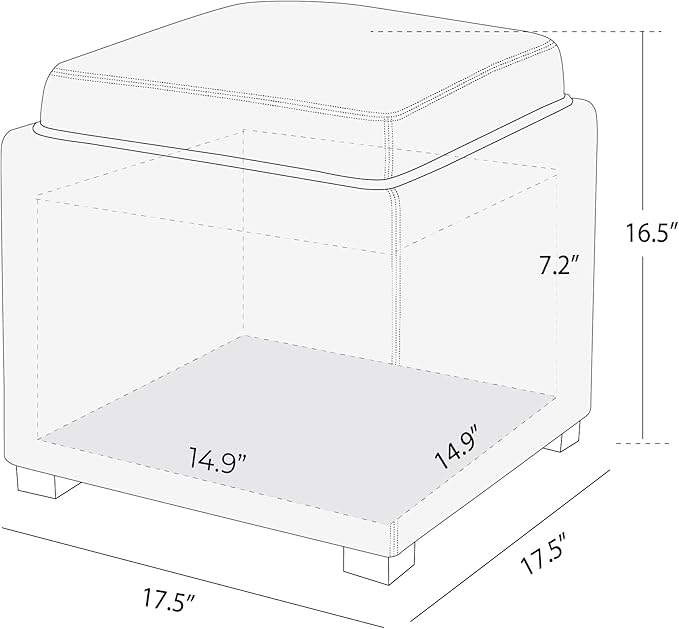 CHITA Storage Ottoman Cube with Tray Lid, Small Footstool with Storage, Square End Table for Living Room and Bedroom, Performance Fabric in Flint Grey