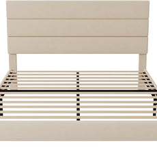 Allewie Full Size Platform Bed Frame with Velvet Upholstered Headboard and Wooden Slats Support, Fully Upholstered Mattress Foundation/No Box Spring Needed/Easy Assembly, Cream