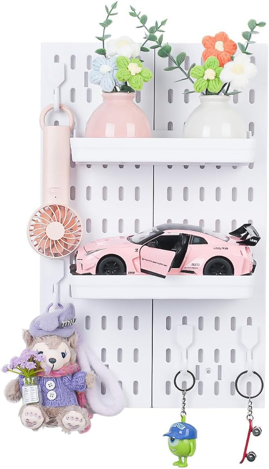 Pegboard Wall Organizer - Modular System for Gaming Setup, Office & Kitchen Storage Solutions Create A Perfectly Structured Space peg board (White,16″×12″)