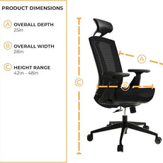 SUNLINE Ergo Plus Ergonomic Office Chair - Desk Chair, Mesh Computer Leatherette Headrest, Memory Foam Seat, and Smooth Casters - Adjustable Lumbar Support, Home Office - Black, 330 lbs