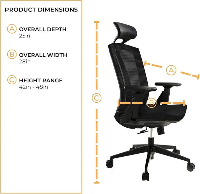 SUNLINE Ergo Plus Ergonomic Office Chair - Desk Chair, Mesh Computer Leatherette Headrest, Memory Foam Seat, and Smooth Casters - Adjustable Lumbar Support, Home Office - Black, 330 lbs