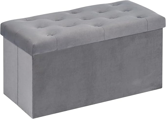 B FSOBEIIALEO Folding Storage Ottoman, Long Ottomans Shoes Bench, Velvet Storaeg Chest Footrest Seat 31.5"x15.7"x15.7" (Grey, Large)