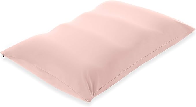 PILLOWY Premium Microbead Bed Pillow, X-Large Extra Fluffy But Supportive - Ultra Comfortable Sleep with Silk Like Anti Aging Cover 85% Spandex/ 15% Nylon Breathable, Cooling Cream Peach