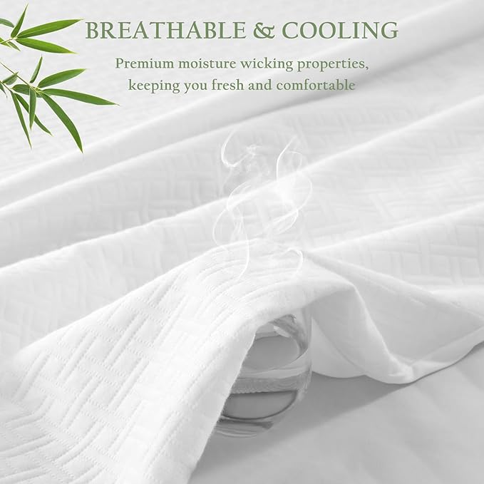 100% Waterproof Twin XL Mattress Protector, Breathable Bamboo Rayon Mattress Cover with 8”-21” Deep Pocket, Noiseless Cool 3D Air Mattress Cover, Hypoallergenic & Odor Resistant