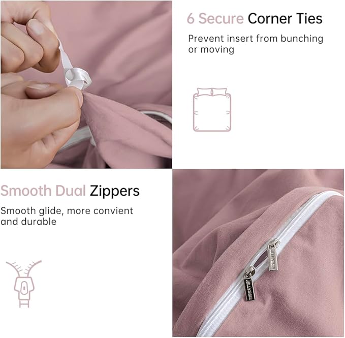 JELLYMONI Pink Duvet Cover Full Size - 100% Washed Cotton Linen Like Textured Comforter Cover, 3 Pieces Breathable Soft Bedding Set with Zipper Closure (Dusty Pink, Full 80"x90")