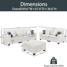 Legend Vansen Modular Sectional Sofa U Shaped Couch with Ottoman Modern Reversible Corner Sectional Couch for Living Room (Cream, 2+3 with Ottoman)