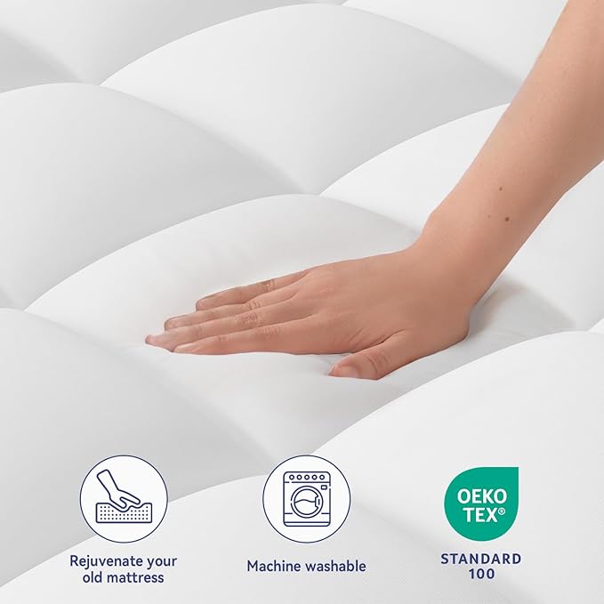 ELEMUSE Twin XL Mattress Topper for College Dorm, Thick Extra Long Twin Mattress Pad Cover for Back Pain, Plush Soft Pillowtop with Elastic Deep Pocket, Overfilled Down Alternative Filling