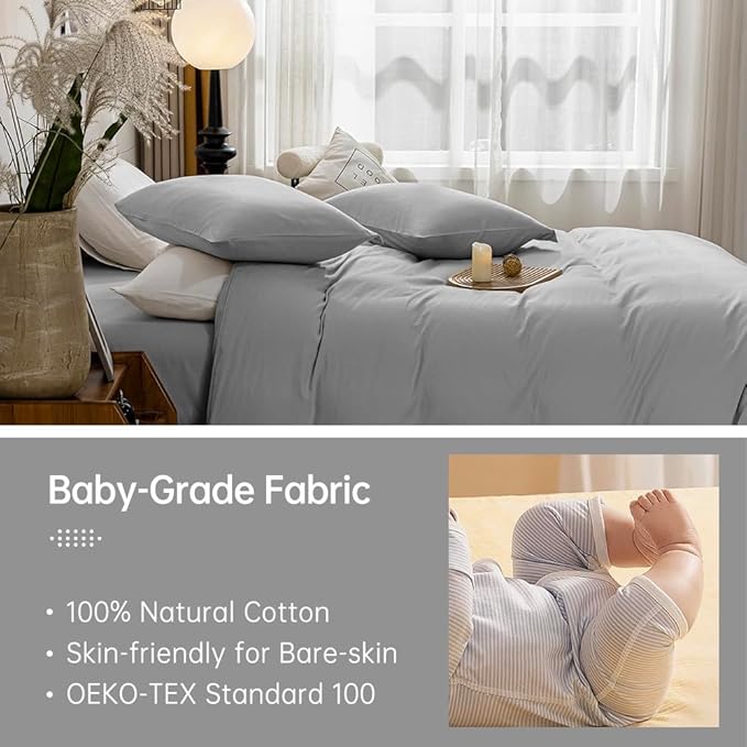 JELLYMONI Light Gray Duvet Cover King Size - 100% Washed Cotton Linen Feel Textured Comforter Cover, 3 Pieces Lightweight Soft Bedding Set with Zipper Closure (Light Gray, King 104"x90")