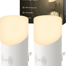 Lyridz LED Plug-in Night Light with 360° Motion Sensor, 1-150 Lumens Dimmable Nightlights Indoor for Bathroom, Bedroom, Hallway, Stairs, Pet House, 2 Pack