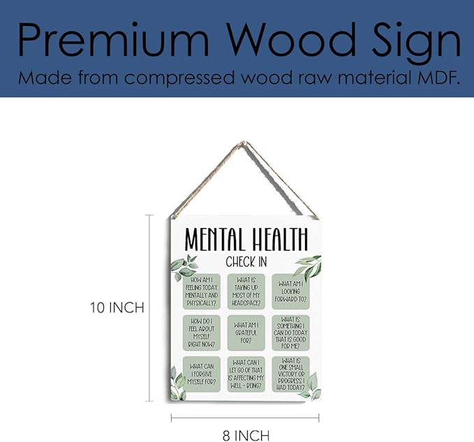 Mental Health Decor, Psychotherapy Sign Counselor Office Decor, Wall Art Wooden Hanging Plaque 10 x 8 Inch, for Office Bedroom Living Room Home, Anxiety...