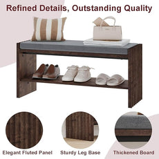 BON AUGURE Mudroom Entryway Bench with Shoe Storage, Shoe Rack Bench with Cushion, 2-Tier Wood Benches for Bedroom, Living Room, Hall (Rustic Oak, 40 in Wide)