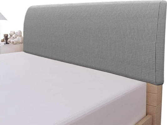Easy-Going Stretch Bed Headboard Cover,Small Square Jacquard Headboard Slipcover, Dustproof Bed Head Cover for Bedroom (Twin,Light Gray)