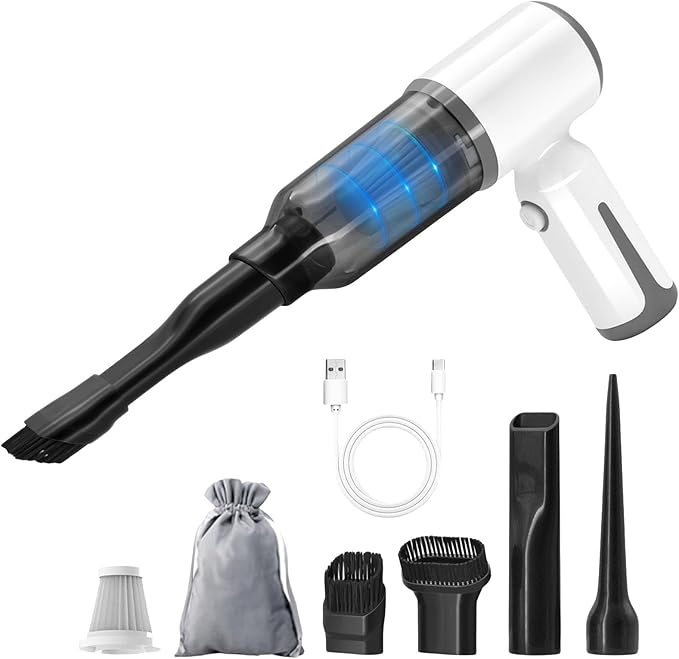MINI Cordless Handheld Vacuum Cleaner, 6500PA Powerful Suction, Mini Air Duster Blower & Inflator for Car, Home, Keyboard, Swimming Ring - White