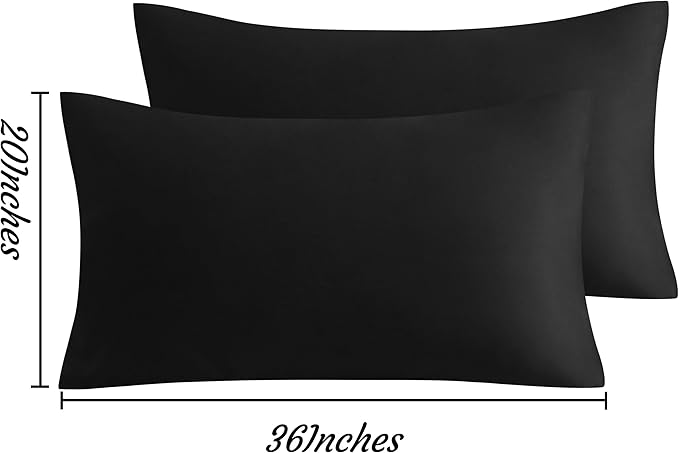 NTBAY King Pillow Cases Set of 2, 2 Pack Brushed Microfiber 20x36 Pillow Cases, Soft, Wrinkle, Fade, Stain Resistant Black Pillow Cases with Envelope Closure, 20x36 Inches, Black