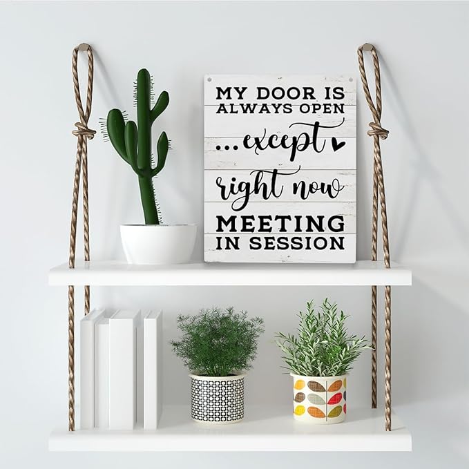 Office Door Hanger, Meeting in Session Sign, Office Door Do Not Disturb Sign, Wooden Hanging Plaque 10 x 8 Inch, For Office Bedroom Living Room Home Decor Gifts