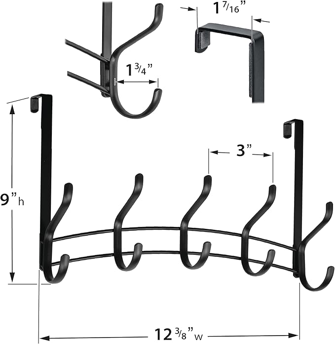 LYNK Professional® Home™ Over Door Hooks Rack - 10 Hook Over Door Hanger - Over Door Towel Rack - Hanging Towels or Clothes - for Bathroom, Bedroom or Laundry Room – Lifetime Ltd. Warranty - Black