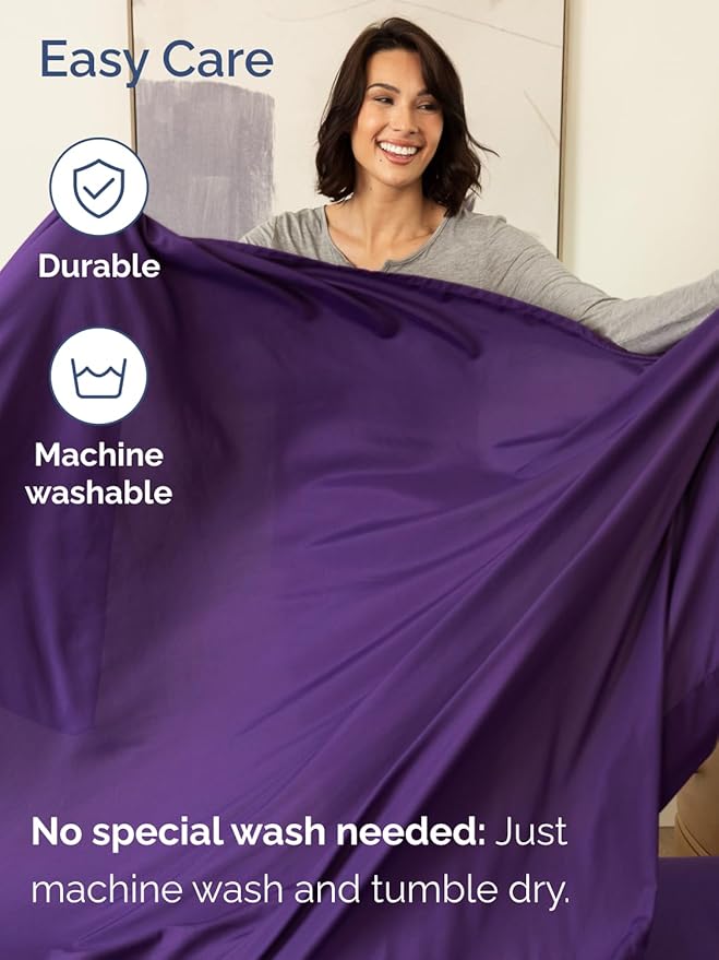 Extra Deep Pocket Split King Sheets - 5 Piece Breathable & Cooling Bed Sheets - Hotel Luxury Bed Sheet Set - Soft, Wrinkle Free & Comfy - Easily Fits Extra Deep Mattresses - Deep Pocket Purple Sheets