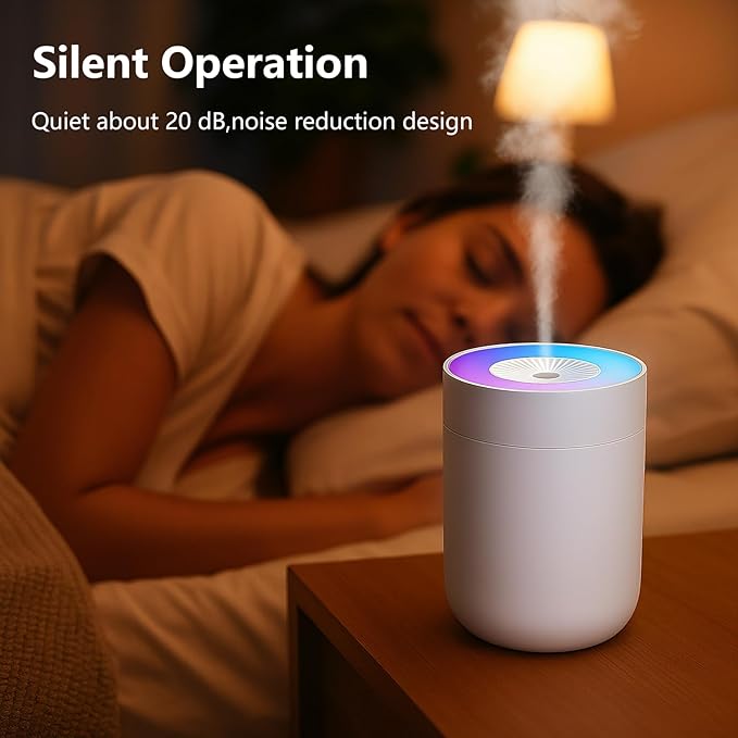 230ML Humidifier for Bedroom, Air Humidifier for Home, Plant Humidifiers Indoor Small with LED Colorful Gradient Light, USB Powered for Desk, Car, Travel, Hotel Room (White)