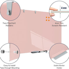 TSJ OFFICE Glass Dry-Erase Board - 36 x 24 Inches Wall Mounted Magnetic Whiteboard, Large Frameless Glass White Board for Office, Home & School, Pink