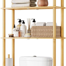 Kitsure Over The Toilet Shelf - 4-Tier Bamboo Bathroom Organizers and Storage with Paper Holder, Over Toilet Bathroom Organizer with Wall Anchor for Balcony, Laundry, Natural, 4 Tiers (75.3