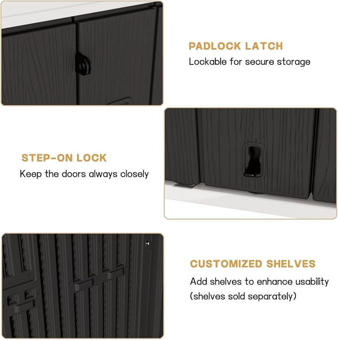 KINYING Outdoor Vertical Storage Shed,57 Cu.ft Outdoor Storage Cabinet Waterproof,Resin Sheds & Outdoor Storage Clearance for Garden,Patio,Backyard,Lockable (Black)