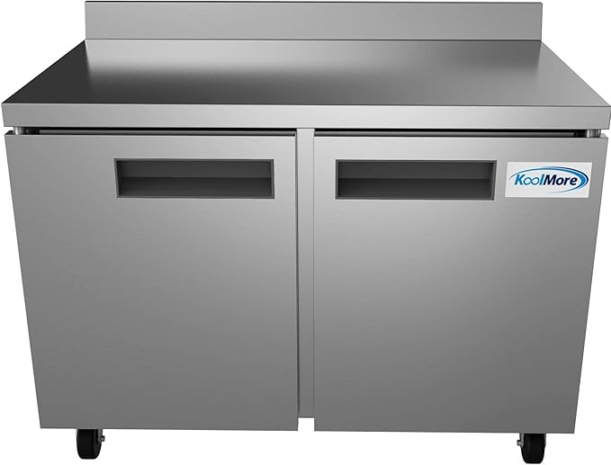 KoolMore 48" Stainless Steel 2 Door Worktop Commercial Refrigerator with 3 1/2 Backsplash - 12 cu.ft (RWT-2D-12C)