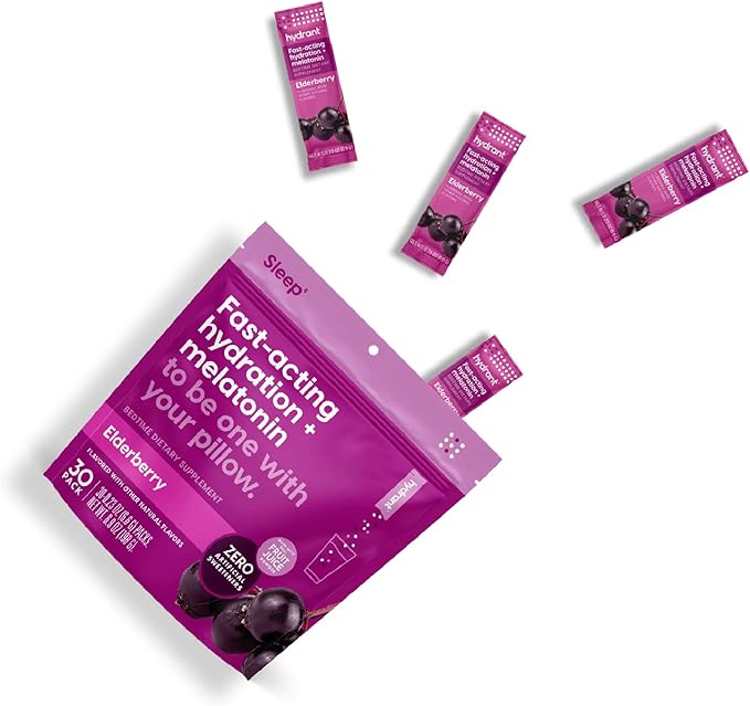 Hydrant - Sleep Electrolyte Powder, Elderberry Flavor, 30 Rapid Hydration Individual Stick Packs - Sleep Blend of Melatonin, L-Theanine, Magnesium, & Chamomile
