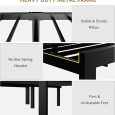 iPormis Twin Metal Bed Frame, Faux Leather Platform Bed with Button Tufted Headboard, Heavy Duty Slats Support, 12