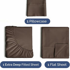 Extra Deep Pocket Twin XL Sheets - 3 Piece Breathable & Cooling Bed Sheets - Hotel Luxury Bed Sheet Set - Soft, Wrinkle Free & Comfy - Easily Fits Extra Deep Mattresses - Deep Pocket Brown Sheets Set