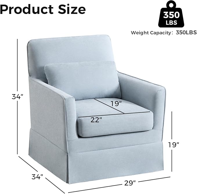 INZOY Swivel Accent Chair, Mid Century Modern Chair with Washable Detachable, Comfy Swivel Barrel Reading Chair, Upholstered Square Chair for Living Room Bedroom Small Spaces, Sky Blue