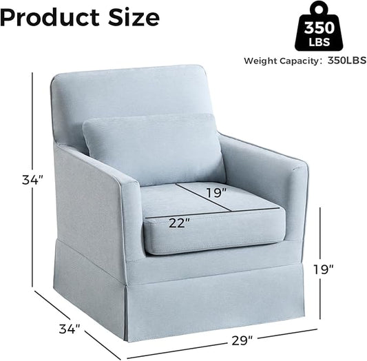 INZOY Swivel Accent Chair, Mid Century Modern Chair with Washable Detachable, Comfy Swivel Barrel Reading Chair, Upholstered Square Chair for Living Room Bedroom Small Spaces, Sky Blue
